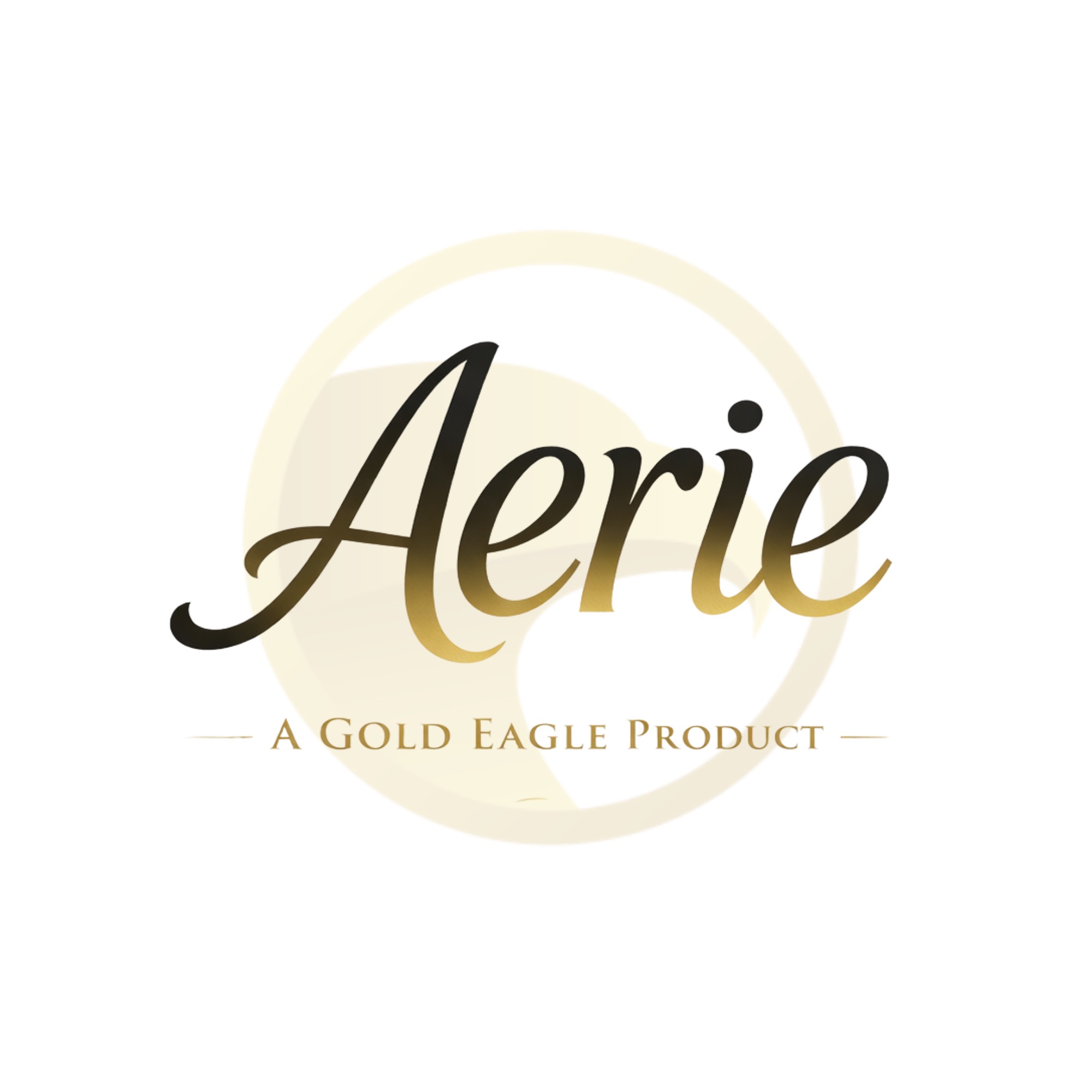 Aerie, A Gold Eagle Product logo in gold and black script