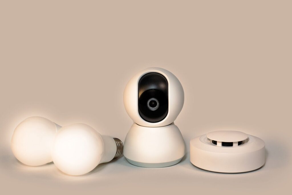 Smoke detector, smart camera and LED light bulbs for home safety