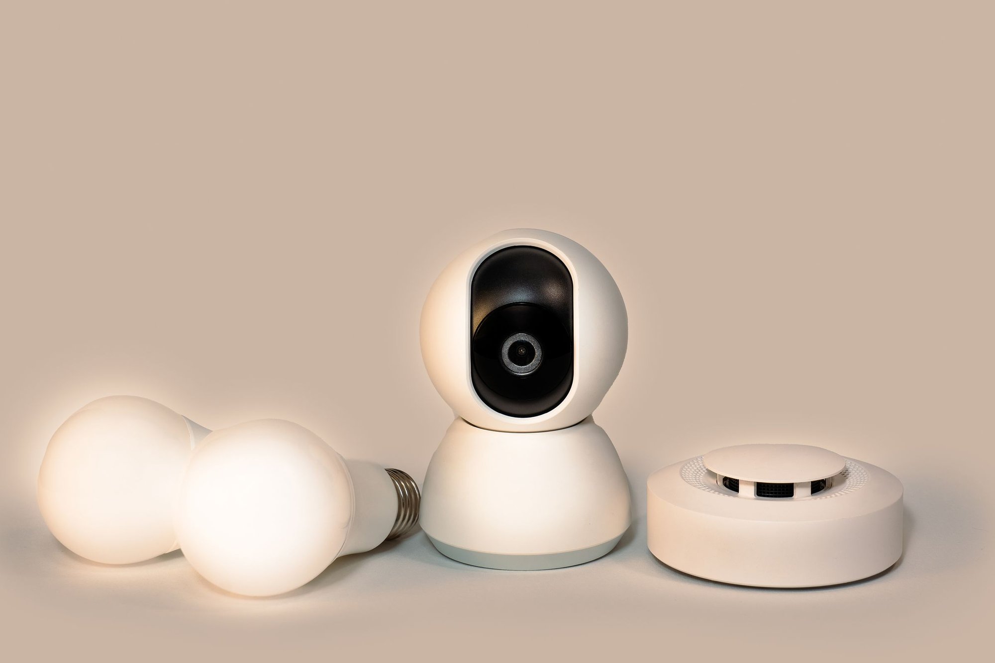 Smoke detector, smart camera and LED light bulbs for home safety